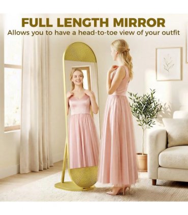 HOMCOM 50 x 161 cm Wavy Full Length Mirror, Free Standing Mirror with Metal Frame and Solid Base, Gold Tone