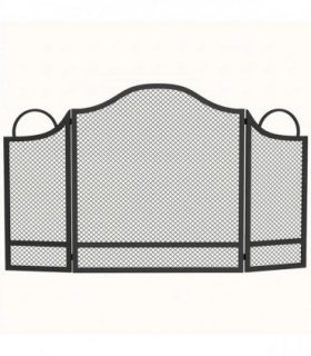 HOMCOM Floral 3-Panel Folding Fireplace Screen for Hearth Protection, Heat-Resistant Metal Fire Spark Guard, Black
