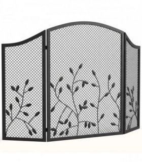 HOMCOM 3-Panel Folding Fireplace Screen for Hearth Protection, Heat-Resistant Metal Fire Spark Guard, Black