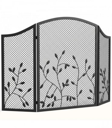 HOMCOM 3-Panel Folding Fireplace Screen for Hearth Protection, Heat-Resistant Metal Fire Spark Guard, Black