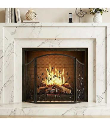 HOMCOM 3-Panel Folding Fireplace Screen for Hearth Protection, Heat-Resistant Metal Fire Spark Guard, Black