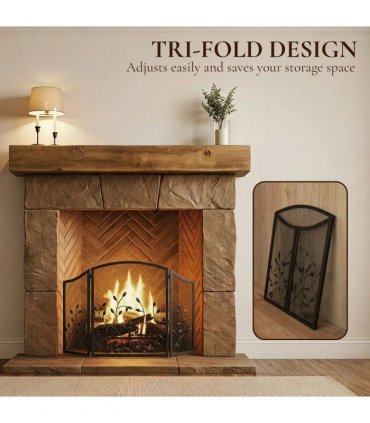 HOMCOM 3-Panel Folding Fireplace Screen for Hearth Protection, Heat-Resistant Metal Fire Spark Guard, Black