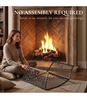 HOMCOM 3-Panel Folding Fireplace Screen for Hearth Protection, Heat-Resistant Metal Fire Spark Guard, Black