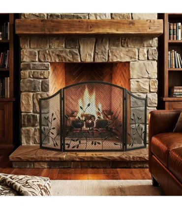HOMCOM 3-Panel Folding Fireplace Screen for Hearth Protection, Heat-Resistant Metal Fire Spark Guard, Black