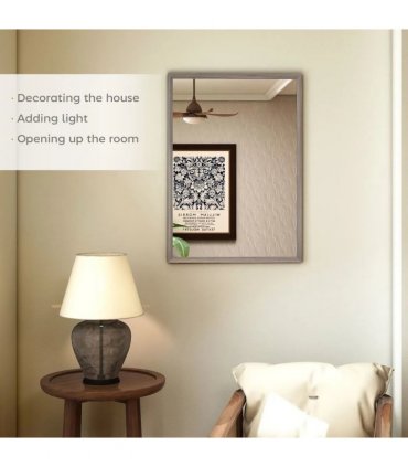 HOMCOM Wall Bathroom Mirror, 50 x 70 cm Wall-Mounted Mirror for Living Room, Bedroom, Hallway, Grey
