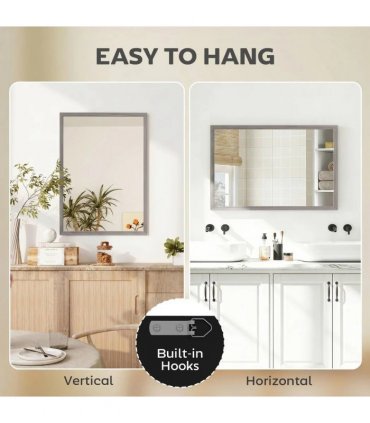HOMCOM Wall Bathroom Mirror, 50 x 70 cm Wall-Mounted Mirror for Living Room, Bedroom, Hallway, Grey