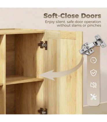 HOMCOM Sideboard Buffet Cabinet, 133 cm Storage Cabinet with 2 Open Shelves, 2 Cupboards and Soft Close Doors, Natural