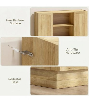 HOMCOM Sideboard Buffet Cabinet, 133 cm Storage Cabinet with 2 Open Shelves, 2 Cupboards and Soft Close Doors, Natural