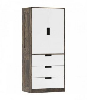 HOMCOM Modern Clothes Storage Cupboard Unit, 3 Drawer 2 Door Wardrobe with Hanging Rod, Rustic Brown