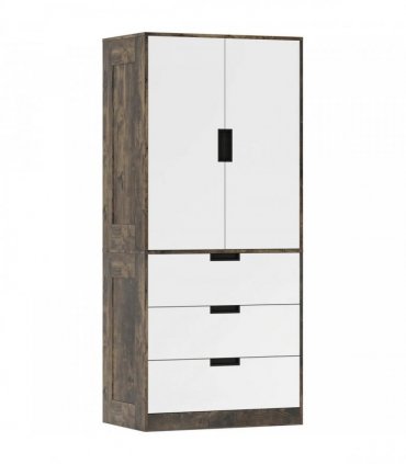 HOMCOM Modern Clothes Storage Cupboard Unit, 3 Drawer 2 Door Wardrobe with Hanging Rod, Rustic Brown