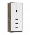 HOMCOM Modern Clothes Storage Cupboard Unit, 3 Drawer 2 Door Wardrobe with Hanging Rod, Rustic Brown
