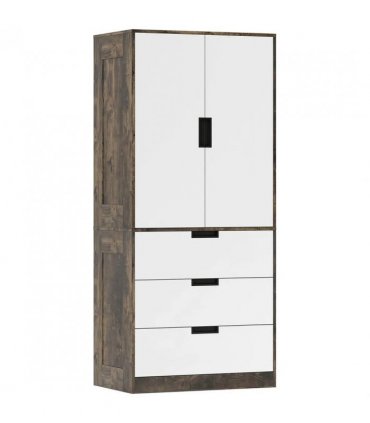 HOMCOM Modern Clothes Storage Cupboard Unit, 3 Drawer 2 Door Wardrobe with Hanging Rod, Rustic Brown