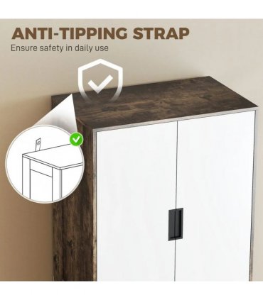 HOMCOM Modern Clothes Storage Cupboard Unit, 3 Drawer 2 Door Wardrobe with Hanging Rod, Rustic Brown