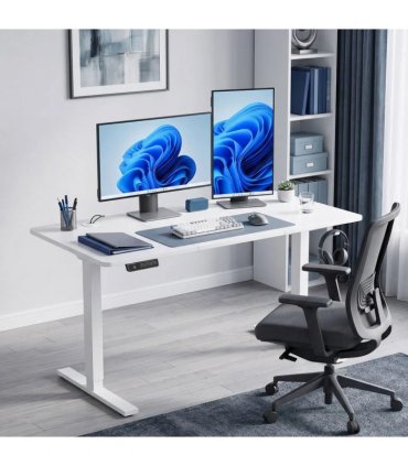 HOMCOM Standing Desk Memory Control Height Adjustable Desk 2 Cable Holes LED Display Sit Stand Desk White