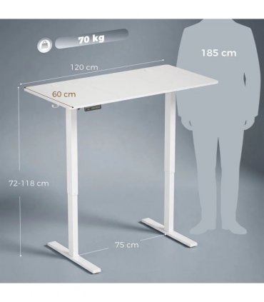 HOMCOM Standing Desk Memory Control Height Adjustable Desk 2 Cable Holes LED Display Sit Stand Desk White