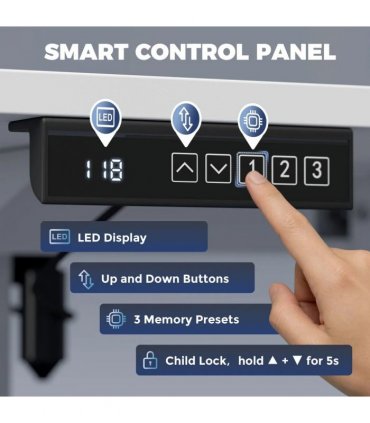 HOMCOM Standing Desk Memory Control Height Adjustable Desk 2 Cable Holes LED Display Sit Stand Desk White