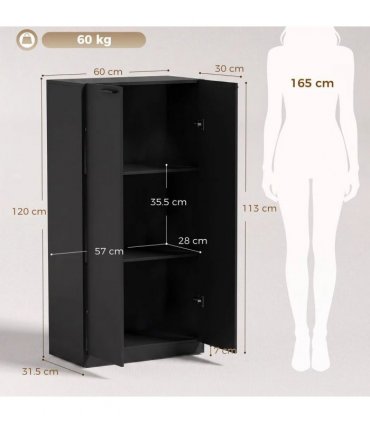 HOMCOM 120 cm Tall Storage Cabinet Cupboard, 3-Tier File Organiser Wooden Filing Cabinet, Black