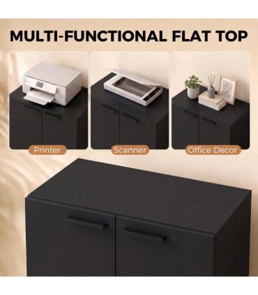 HOMCOM 120 cm Tall Storage Cabinet Cupboard, 3-Tier File Organiser Wooden Filing Cabinet, Black