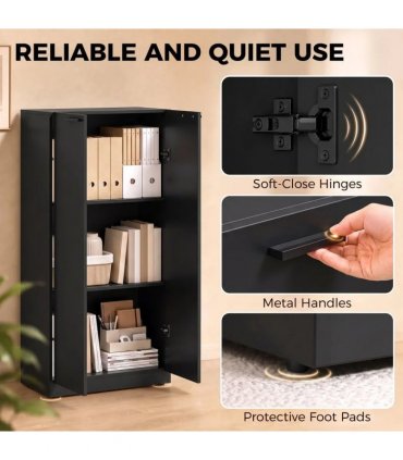 HOMCOM 120 cm Tall Storage Cabinet Cupboard, 3-Tier File Organiser Wooden Filing Cabinet, Black