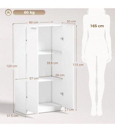 HOMCOM 120 cm Tall Storage Cabinet Cupboard, 3-Tier File Organiser Wooden Filing Cabinet, White