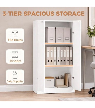 HOMCOM 120 cm Tall Storage Cabinet Cupboard, 3-Tier File Organiser Wooden Filing Cabinet, White