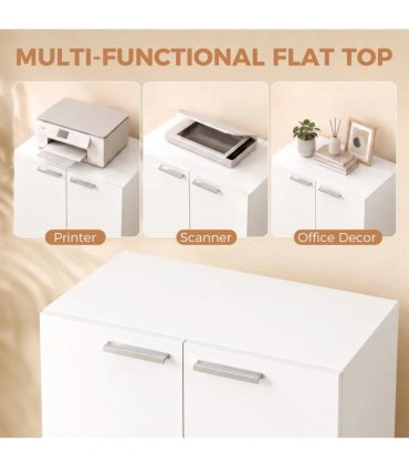 HOMCOM 120 cm Tall Storage Cabinet Cupboard, 3-Tier File Organiser Wooden Filing Cabinet, White
