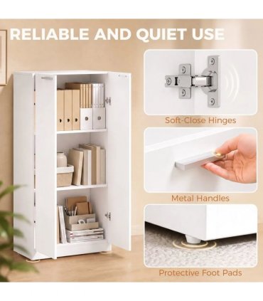 HOMCOM 120 cm Tall Storage Cabinet Cupboard, 3-Tier File Organiser Wooden Filing Cabinet, White