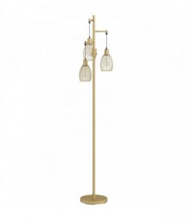 HOMCOM 170.5cm Industrial Dimmable Standing Lamp, 3-Light Floor Lamp with Steel Wire Cage Lampshades, Gold Tone