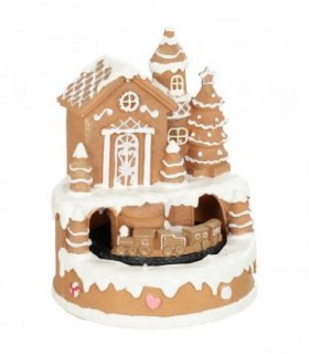 HOMCOM Christmas Gingerbread House, Lighted Musical Snow Village with Rotating Train, LEDs, Tunes, Battery Operated