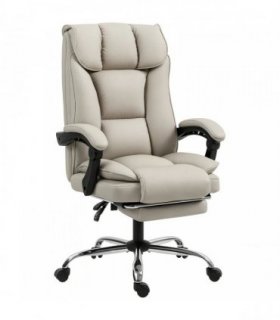 HOMCOM Pet-Friendly Faux Leather Computer Desk Chair, Executive Office Chair with Footrest and Double-Layer Padding, Khaki