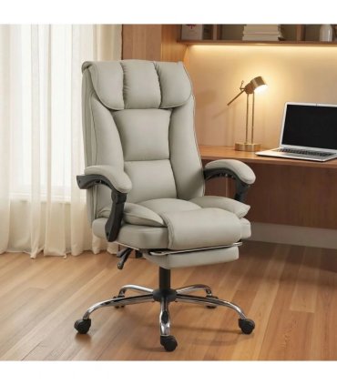 HOMCOM Pet-Friendly Faux Leather Computer Desk Chair, Executive Office Chair with Footrest and Double-Layer Padding, Khaki