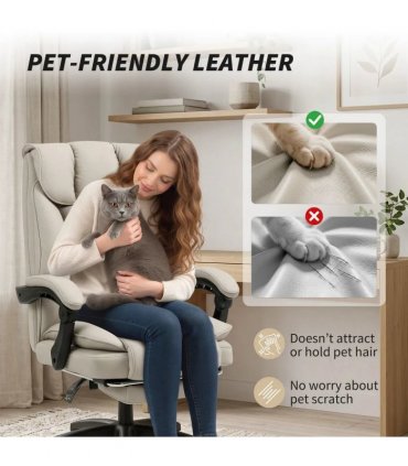 HOMCOM Pet-Friendly Faux Leather Computer Desk Chair, Executive Office Chair with Footrest and Double-Layer Padding, Khaki