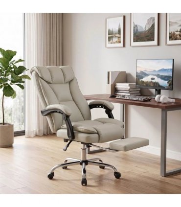 HOMCOM Pet-Friendly Faux Leather Computer Desk Chair, Executive Office Chair with Footrest and Double-Layer Padding, Khaki