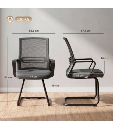 HOMCOM Padded Meeting Office Chair, Ergonomic Desk Chair No Wheels with Sled Base for Bedroom, Waiting, Reception, Dark Grey