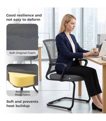 HOMCOM Padded Meeting Office Chair, Ergonomic Desk Chair No Wheels with Sled Base for Bedroom, Waiting, Reception, Dark Grey