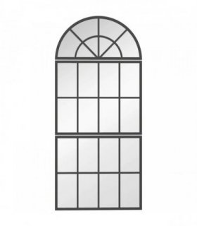 HOMCOM Large Arched Wall Mirror with Metal Grid, 3-Piece Split Window Mirrors, 120 x 54 cm, Black