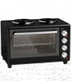HOMCOM 36L Mini Oven with Dual Hot Plates, Electric Countertop Cooker with Convection, 90?230°C Adjustable Temperature