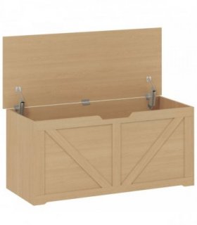 HOMCOM 127L Home Storage Box, with Safety Hinges - Nature Wood Finish