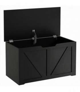 HOMCOM 100L Home Storage Box, with Safety Hinge - Black Wood-Effect