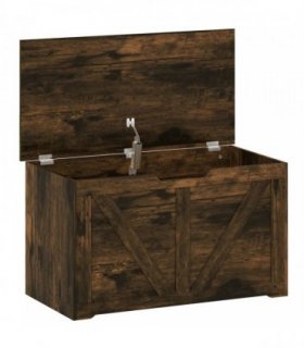 HOMCOM 100L Home Storage Box, with Safety Hinge - Rustic Brown Wood-Effect