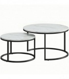 HOMCOM Set of Two Marble-Effect Stacking Tables - White