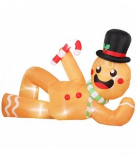 Outsunny 9.8ft Giant Christmas Inflatable Gingerbread Man Side-Lying, Outdoor Blow Up Christmas Decoration with LEDs, Bag