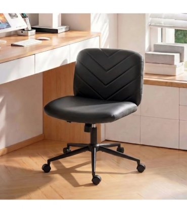 HOMCOM Home Office Desk Chair Height Adjustable Swivel Chair Cross Legged Wide Seat Swivel Wheels Black
