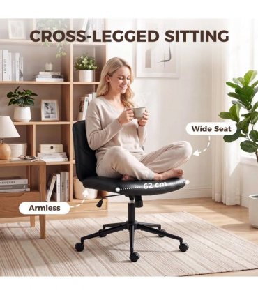 HOMCOM Home Office Desk Chair Height Adjustable Swivel Chair Cross Legged Wide Seat Swivel Wheels Black