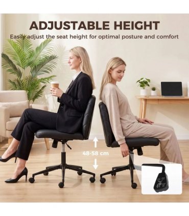 HOMCOM Home Office Desk Chair Height Adjustable Swivel Chair Cross Legged Wide Seat Swivel Wheels Black