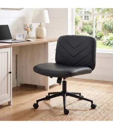 HOMCOM Home Office Desk Chair Height Adjustable Swivel Chair Cross Legged Wide Seat Swivel Wheels Black