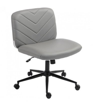 HOMCOM Home Office Desk Chair Height Adjustable Swivel Chair Cross Legged Wide Seat Swivel Wheels Grey