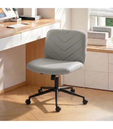 HOMCOM Home Office Desk Chair Height Adjustable Swivel Chair Cross Legged Wide Seat Swivel Wheels Grey