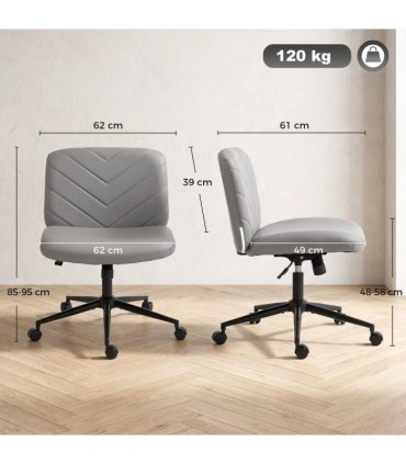 HOMCOM Home Office Desk Chair Height Adjustable Swivel Chair Cross Legged Wide Seat Swivel Wheels Grey