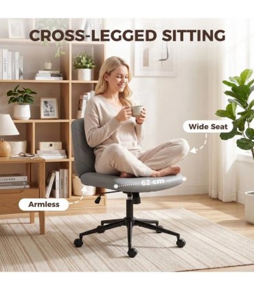 HOMCOM Home Office Desk Chair Height Adjustable Swivel Chair Cross Legged Wide Seat Swivel Wheels Grey